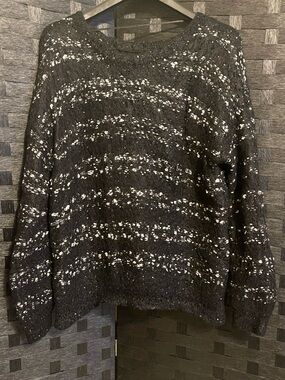 Apt 9 Sequin Sweater Black White Fuzzy Furry Eyelash Sweater Women's Size XLarge